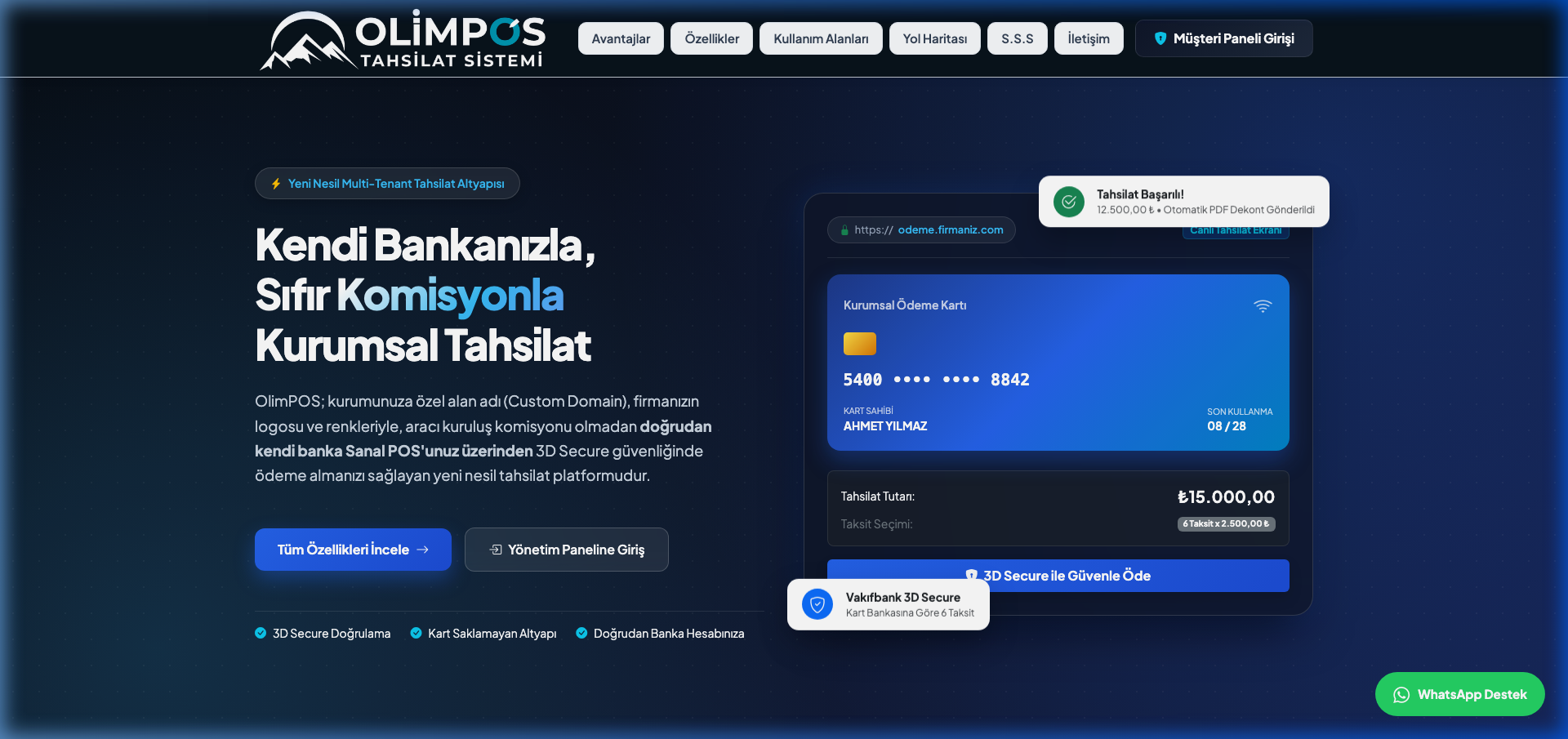 OlimPOS Yeni Nesil Online Tahsilat ve Sanal POS Ekranı
